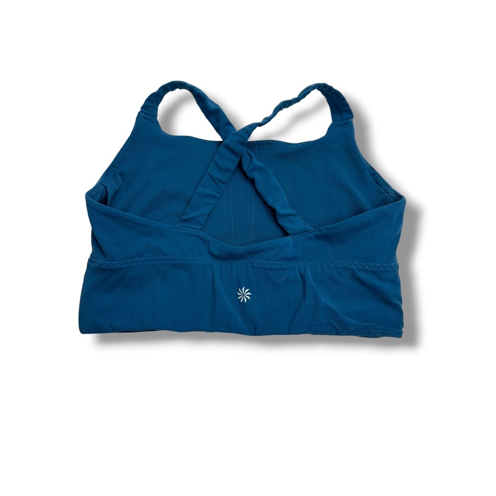 Athleta Sports Bra Women Small Teal Excellent Cross Back High Neck Activewear - Picture 2 of 6